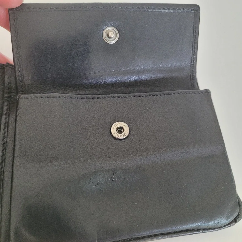 Gucci Guccissima Bifold Wallet Black GG Monogram Leather Coin Pocket Italy Mens